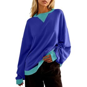 Loose Casual Contrast Color Sweater For Women (Option: Colorful Blue-L)