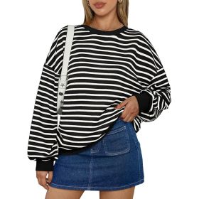 Cross Border TK Amazon Hot Oversized Loose Casual Striped Bathroom (Option: Black-L)
